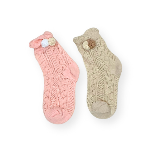 ポンポン付き 透かし編み ベビーソックス