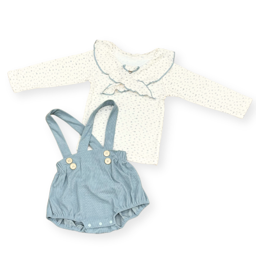 レース襟トップス＆花柄サスペンダーブルマセット