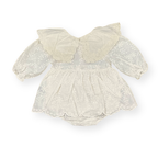 ワンピース風 ベビーロンパース 花柄刺繍入り