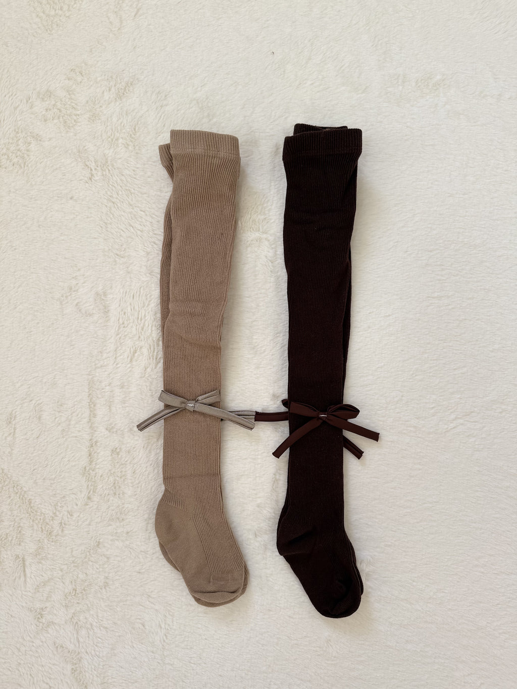 リボン付きリブ編みタイツ 伸縮性あり・73cm・2色展開