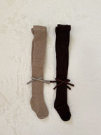 リボン付きリブ編みタイツ 伸縮性あり・73cm・2色展開