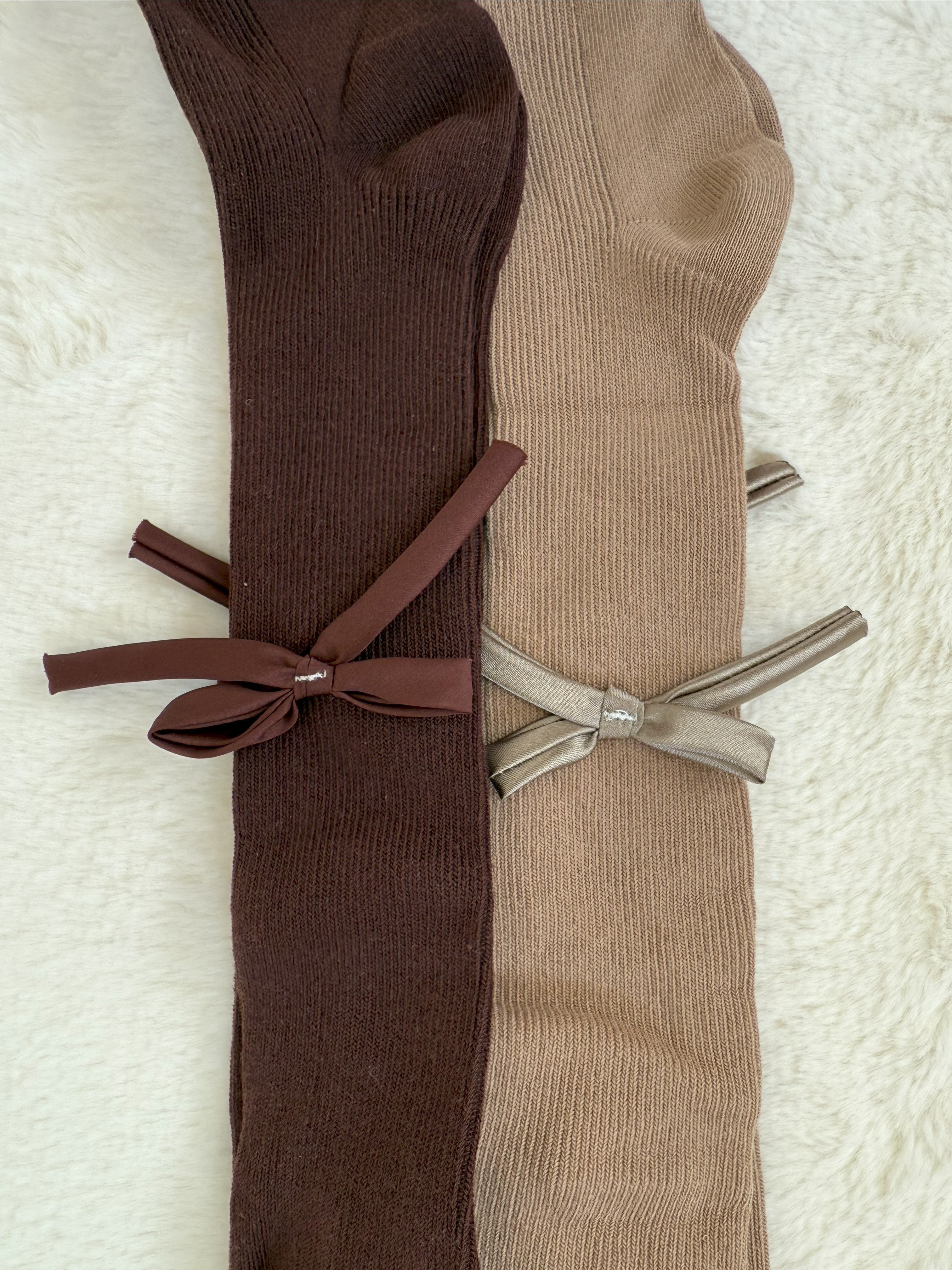 リボン付きリブ編みタイツ 伸縮性あり・73cm・2色展開