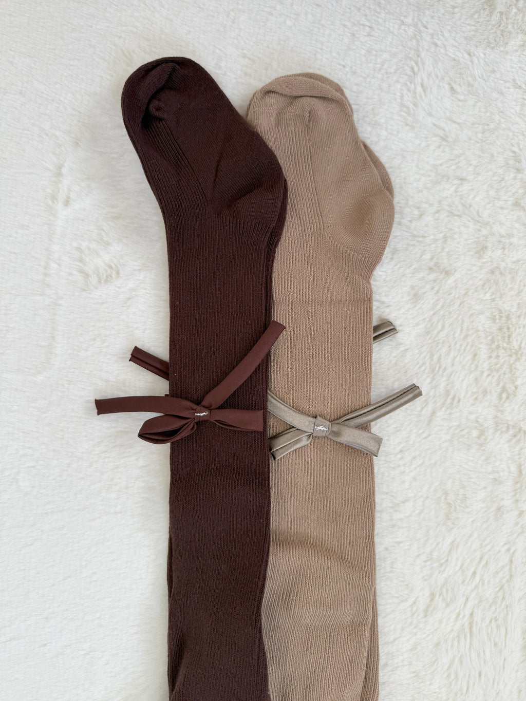 リボン付きリブ編みタイツ 伸縮性あり・73cm・2色展開