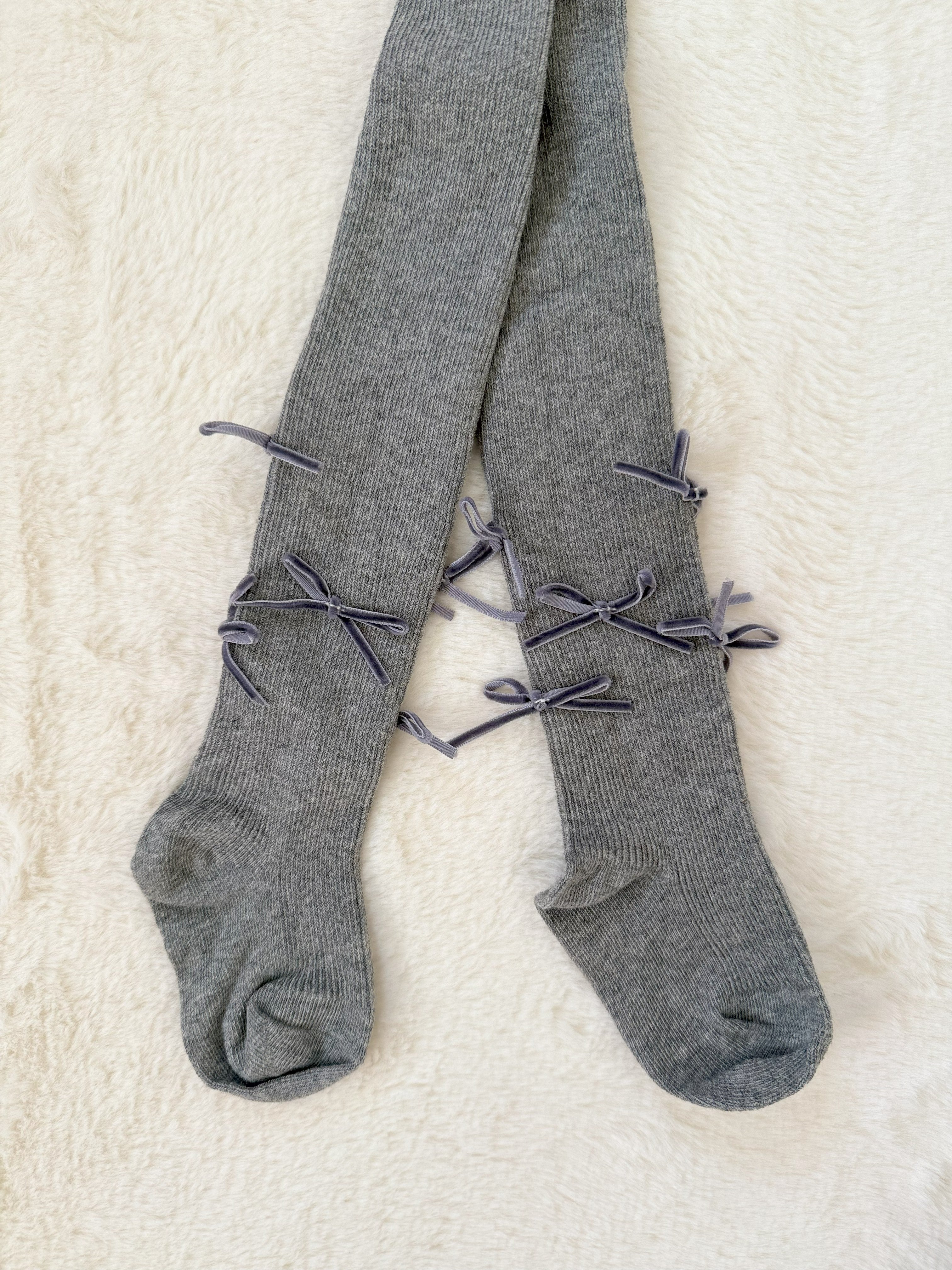 サイドリボン付きリブタイツ クロスデザイン・伸縮性あり・3色展開