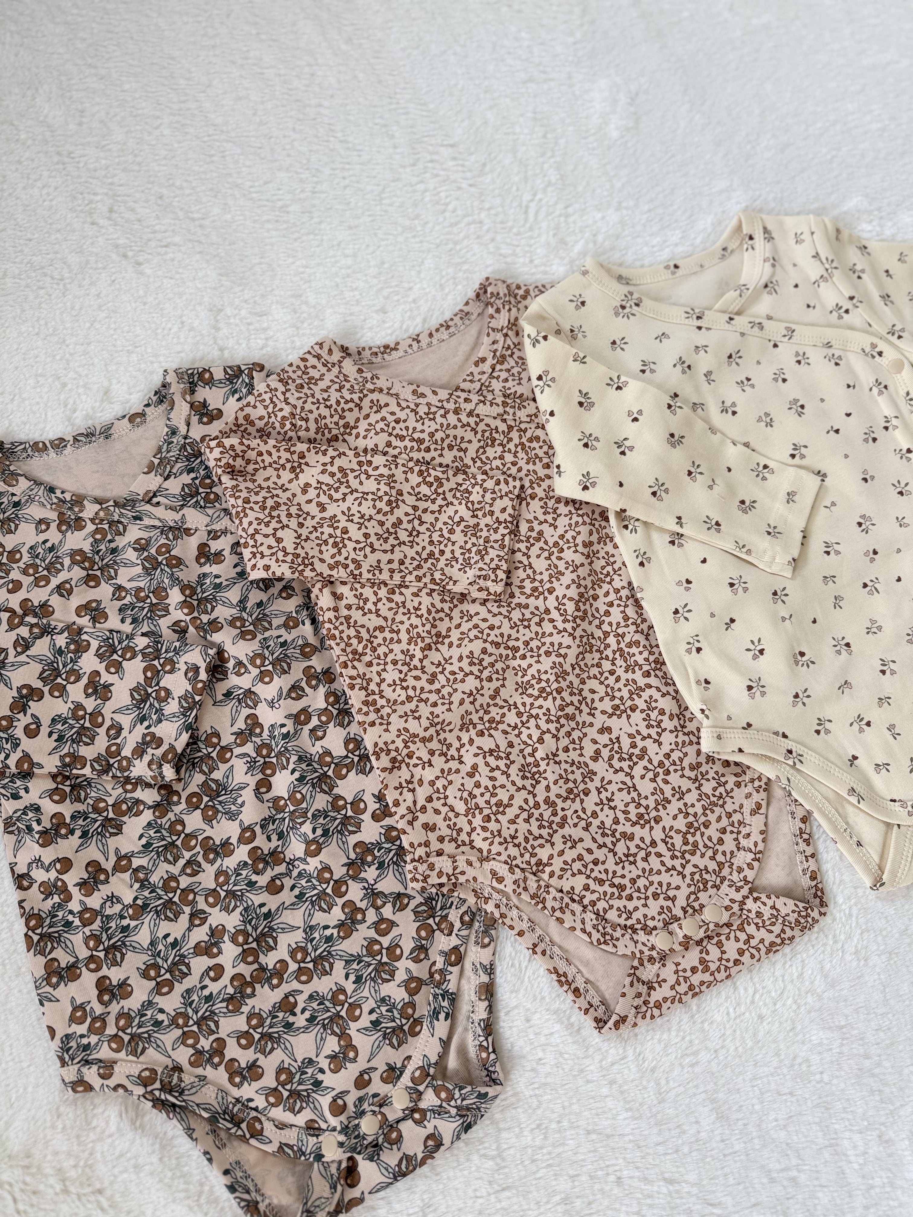 ナチュラル総柄ロンパース（長袖／3柄展開）