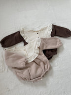 フリルヨーク長袖ロンパース