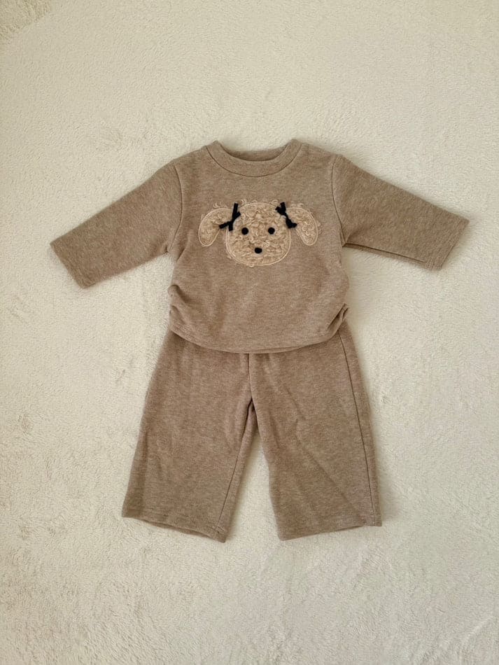 裏起毛ドッグ刺繍トップス＆パンツ