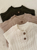 ベビーニットロンパース ケーブル編み・長袖・男女兼用