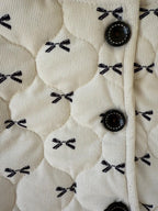 リボン柄キルティングジャケット フード付き・冬用中綿コート