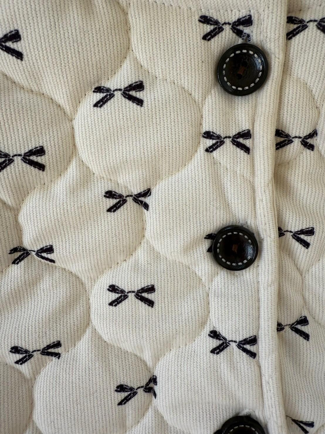 リボン柄キルティングジャケット フード付き・冬用中綿コート