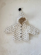 リボン柄キルティングジャケット フード付き・冬用中綿コート