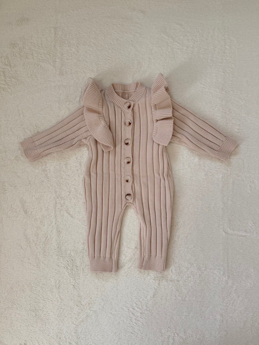 フリル付きリブニットロンパ