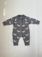 ダックスフンドパターンロンパース ベビー用ニットロンパース