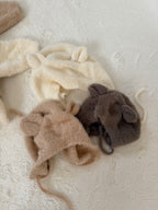 くま耳帽子付きふわふわロンパース