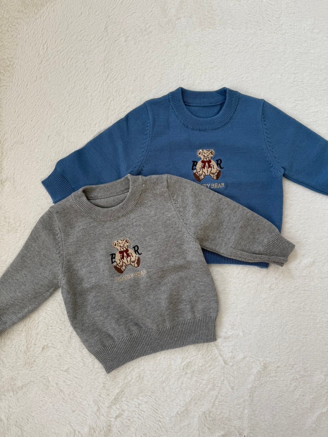 ベア刺繍ニットトップス HONEY BEAR・男の子＆女の子兼用