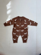 ダックスフンドパターンロンパース ベビー用ニットロンパース