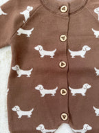 ダックスフンドパターンロンパース ベビー用ニットロンパース