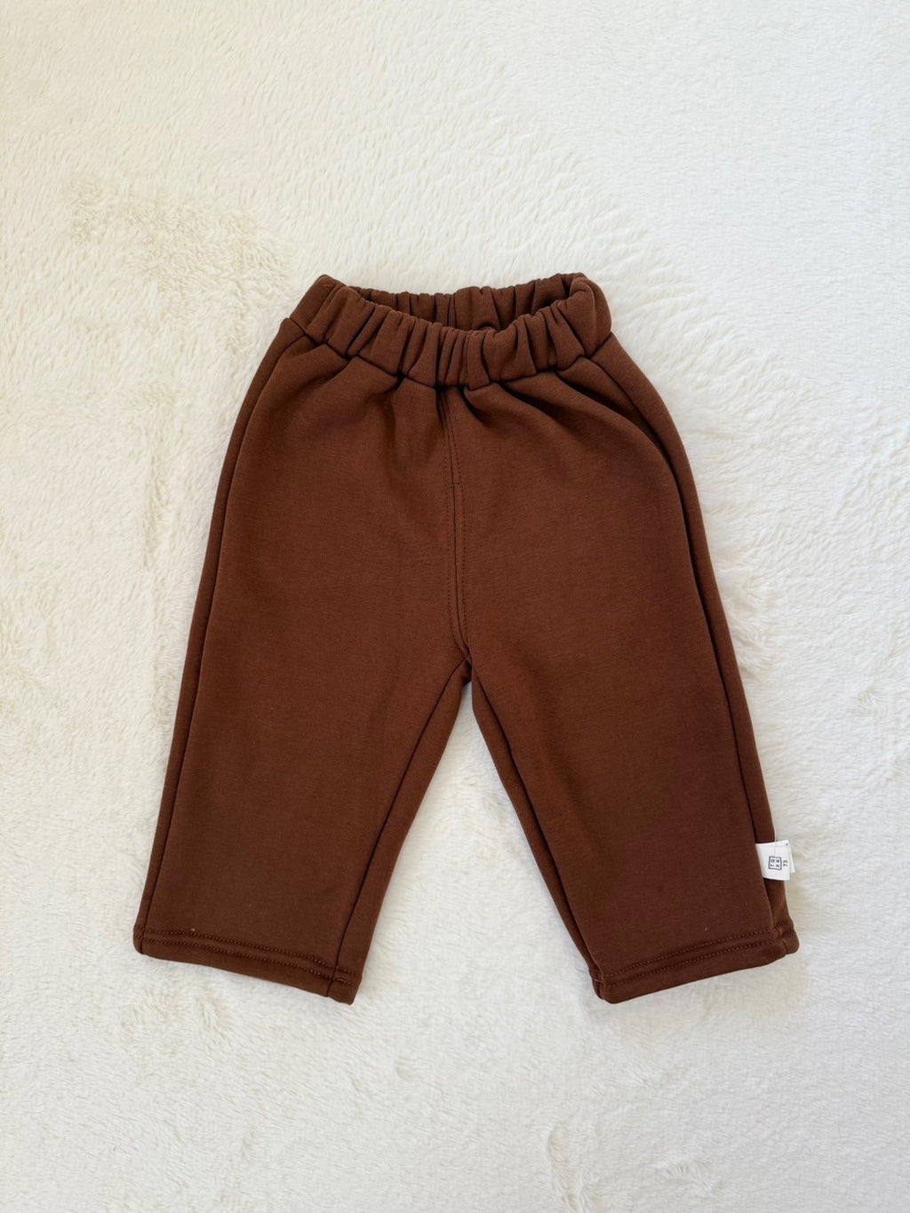 コットンベーシックロングパンツ4色展開・ウエストゴム・ワンポイントタグ付き