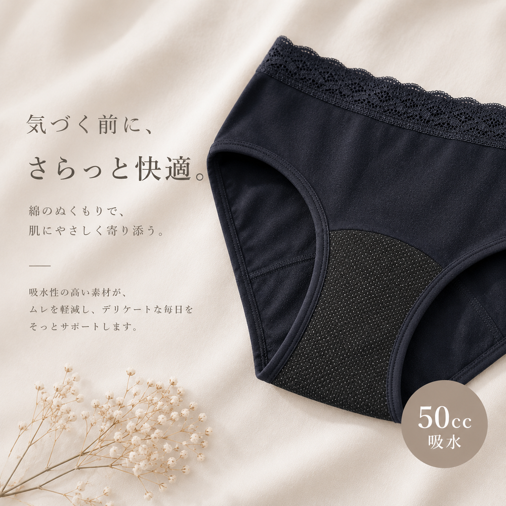 【助産師監修】生理の時も身体を冷やさない吸水ショーツ モレナージュ（旧:めぐり）